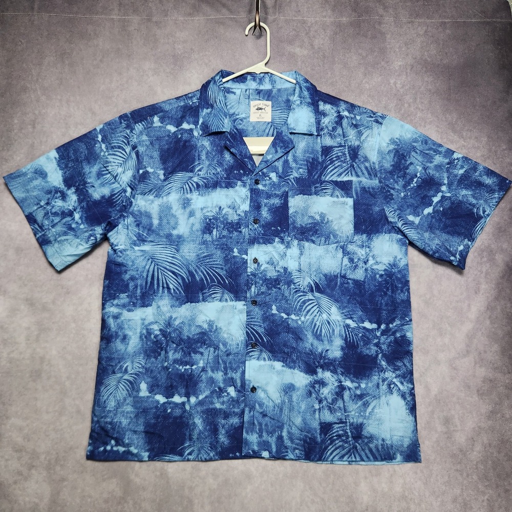 Spicy Tuna Coastal Outfitters Blue Palm Tree Print‎ Shirt Mens XL